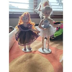 8" Bisque Ballerina Ballet Doll Figure & Stand Red Headed Girl Porcelain Lot